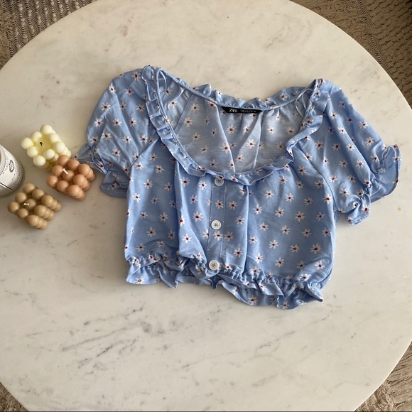 Zara - Blue Floral Crop Top - Picture 3 of 9